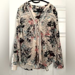 Chiffon Clip Dot With Lace Inset Top